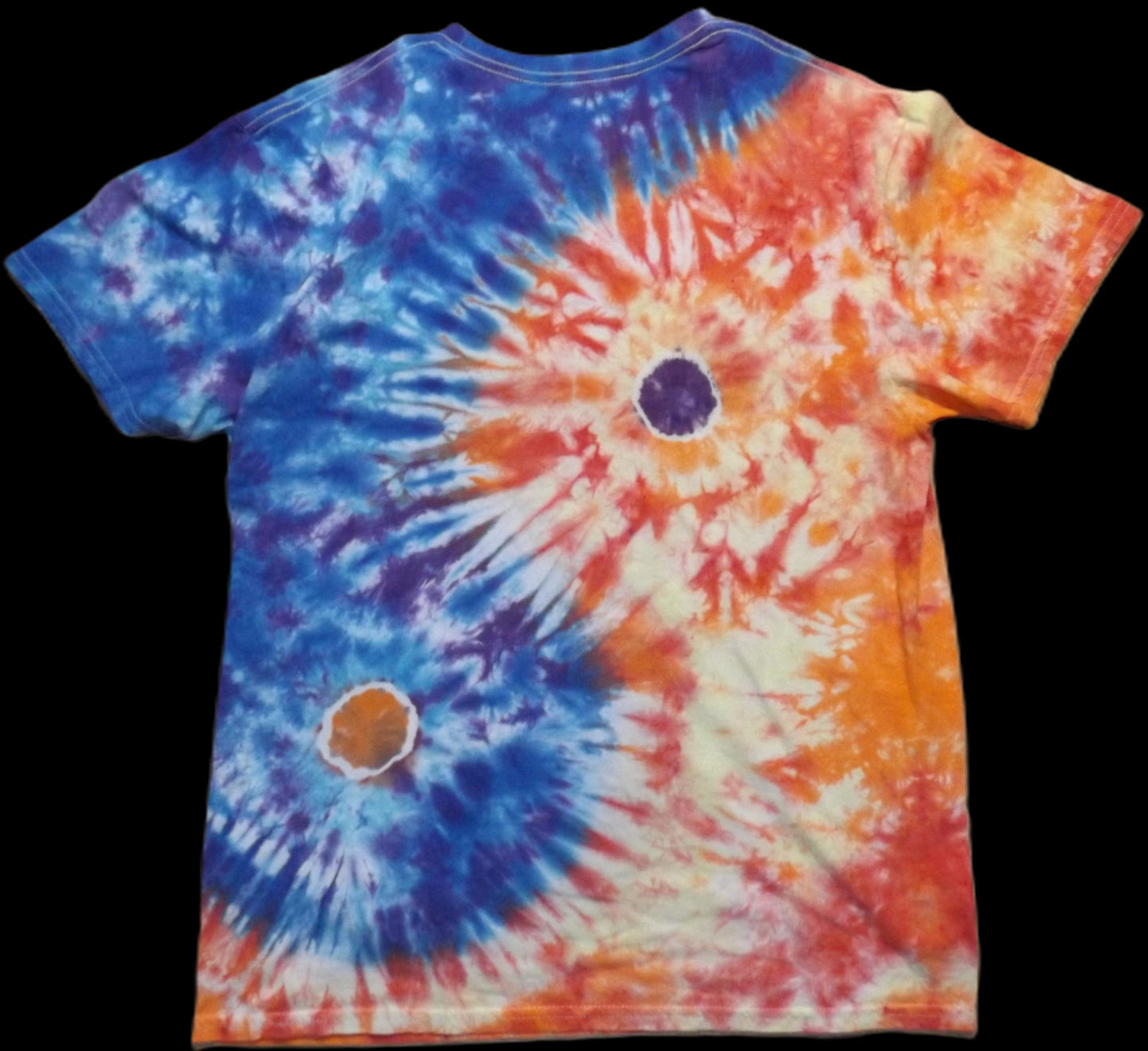 Yin-yang Tie-dye Large Crew Neck T-shirt Blue and Orange