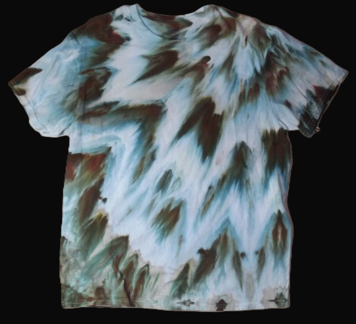 Ice Tie-dye XL Crew Neck T-shirt Brown and White Feathers