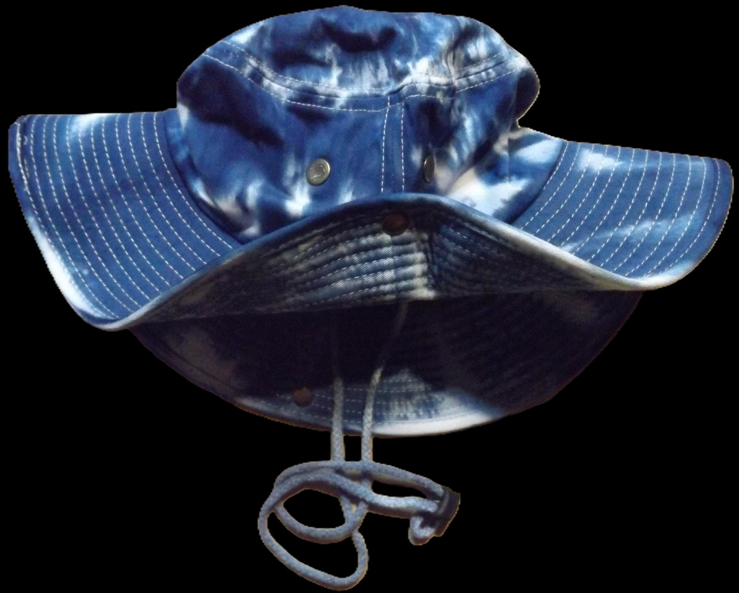 Safari Hat with Snaps and Chin Strap Blue and White Tie-dye