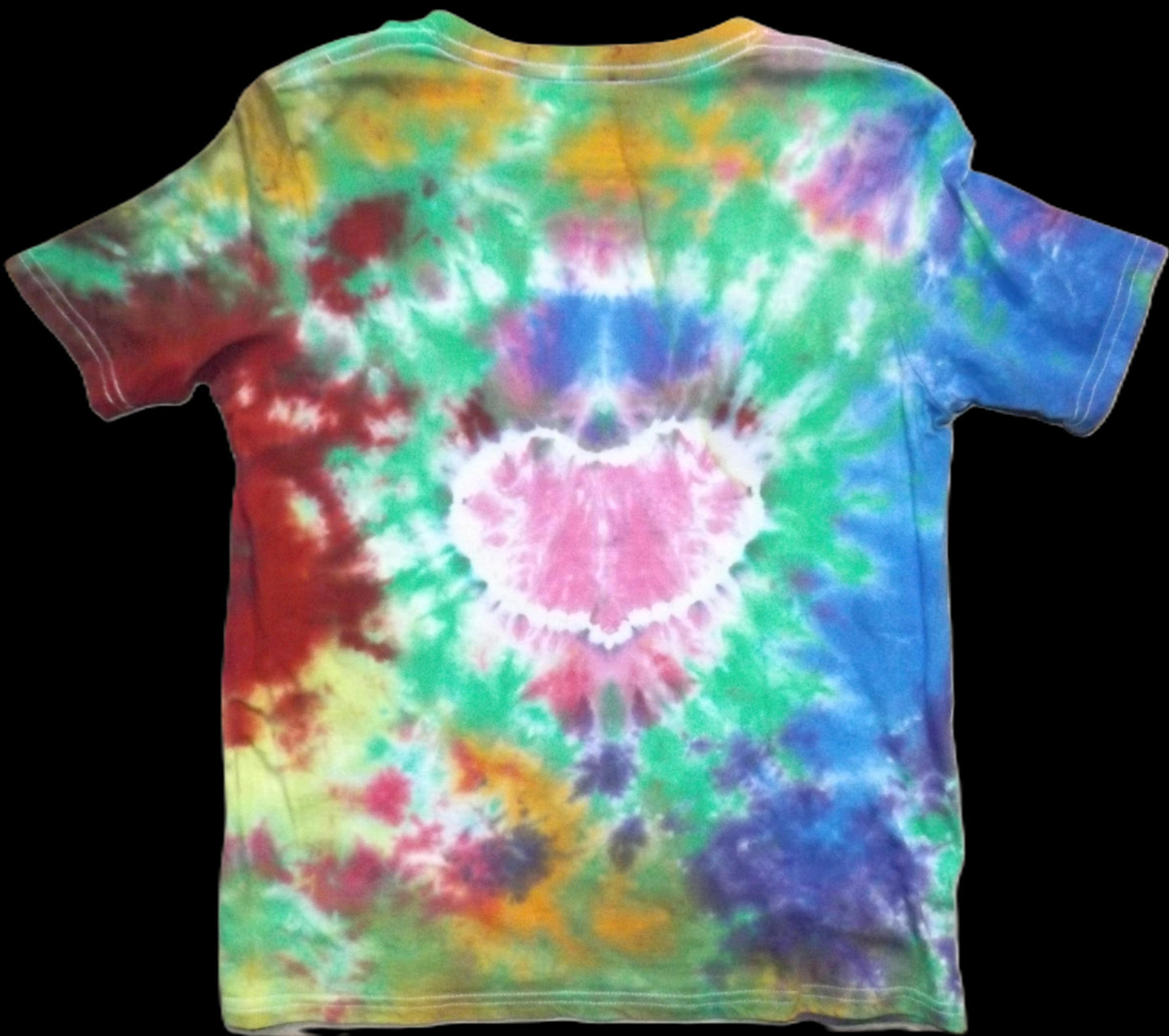 Kids Heart Tie-dye Large Crew Neck T-shirt Pink Heart
