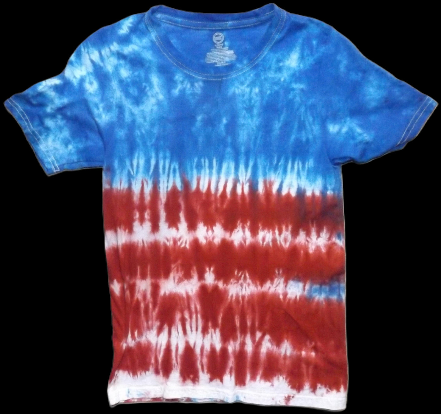 Kids Pleat Tie-dye Large Crew Neck T-shirt Red, White and Blue