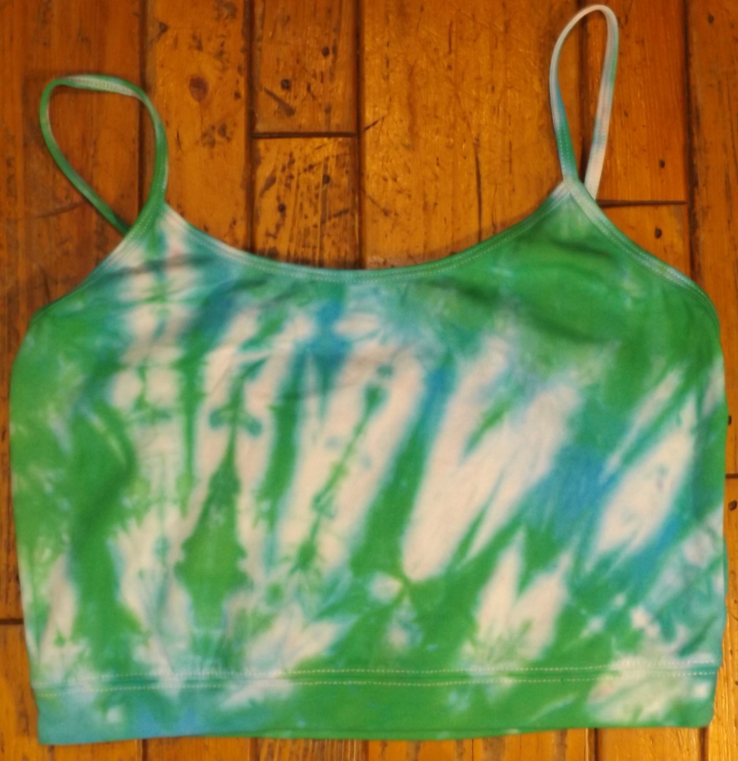 Sport Top Pleat Tie-dye Large Thin Strap Tank Back Green and Teal