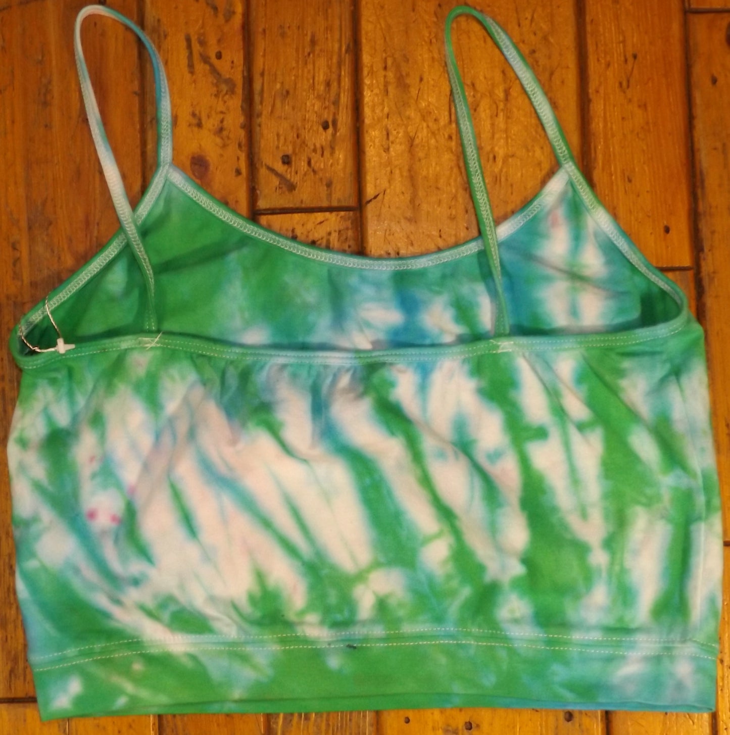 Sport Top Pleat Tie-dye Large Thin Strap Tank Back Green and Teal