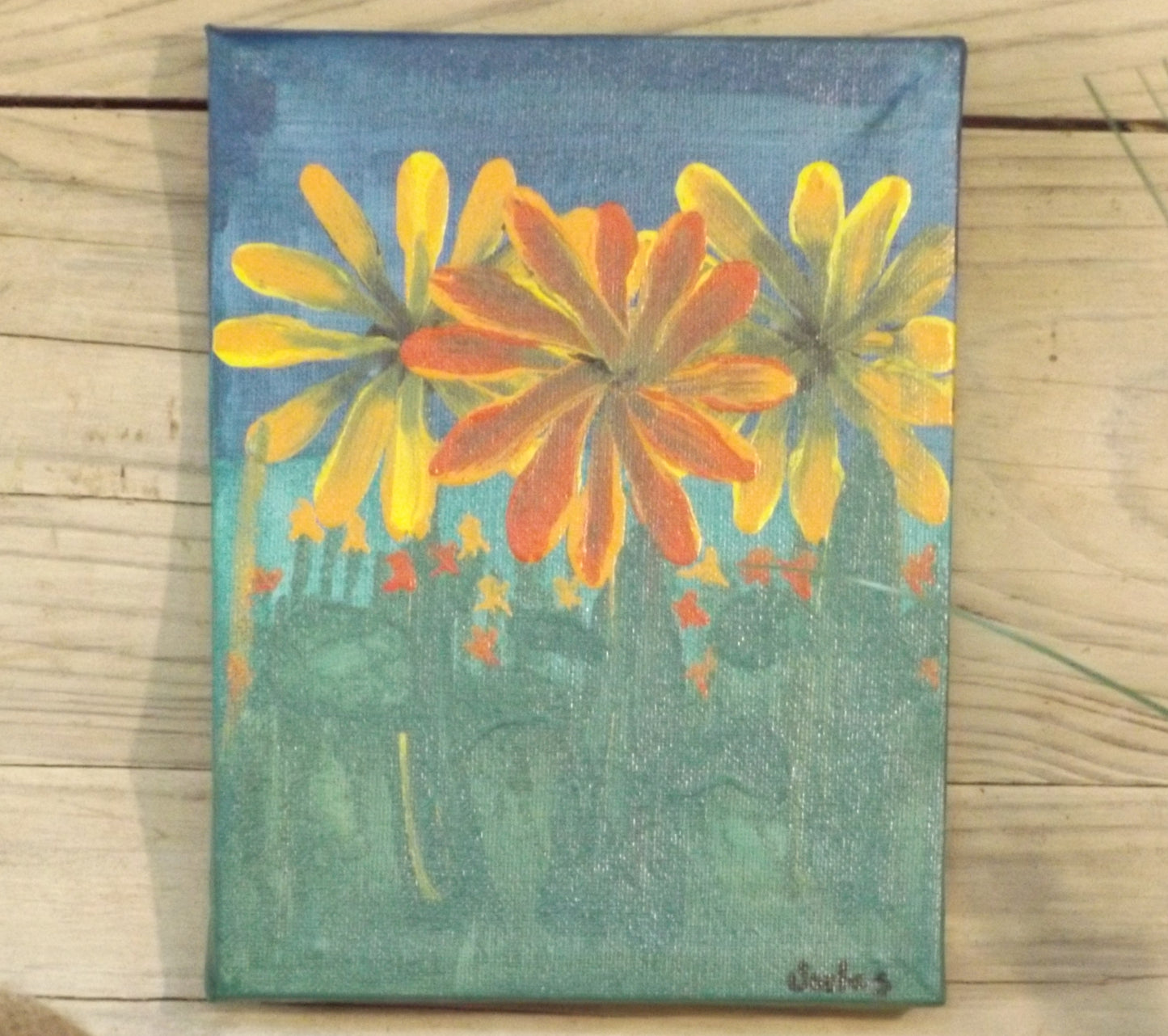 Painting on canvas 6x8 Three Flowers