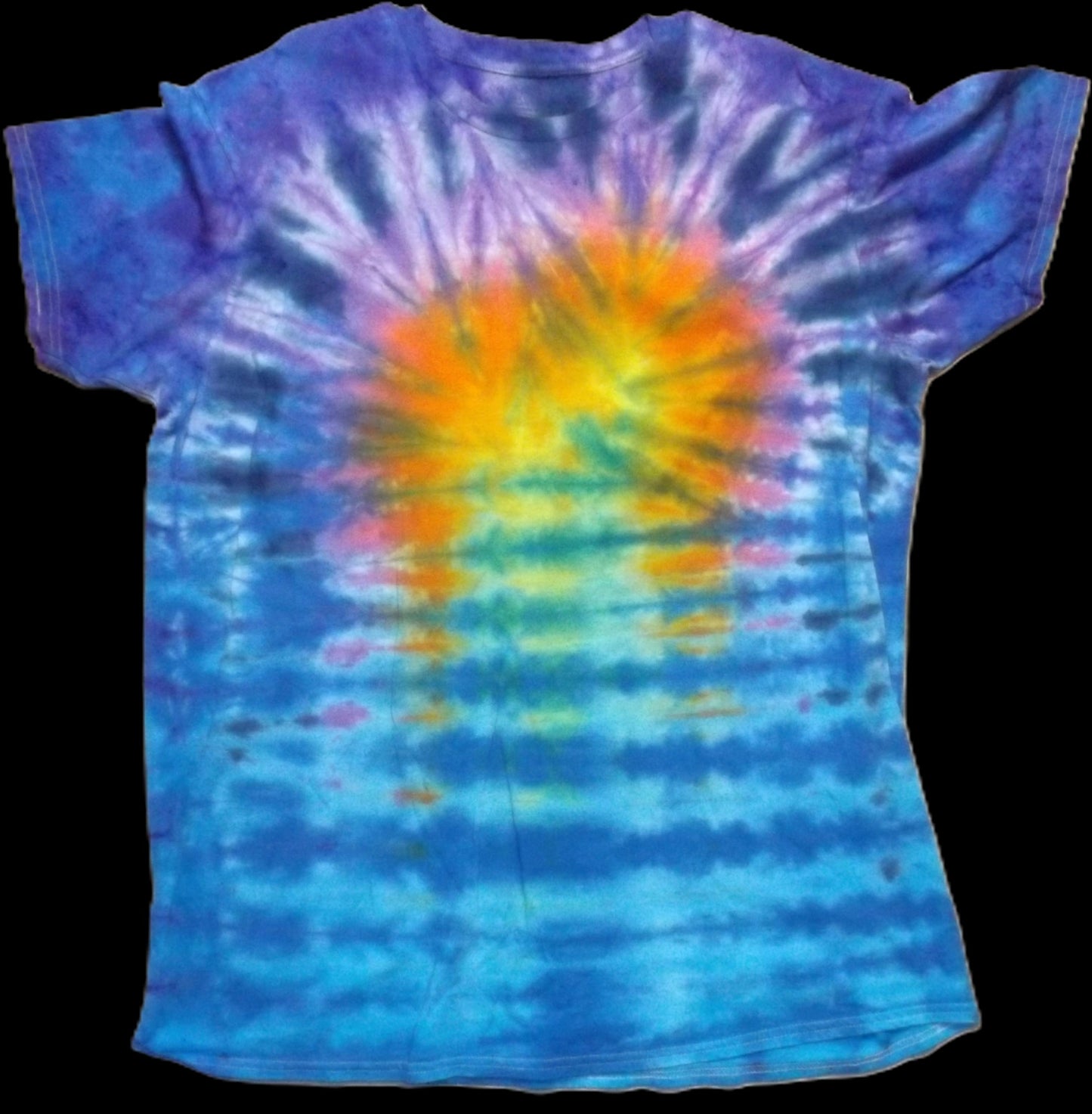 Pleat Sunset Tie-dye 2X Crew Neck T-shirt Sunset Over Waves