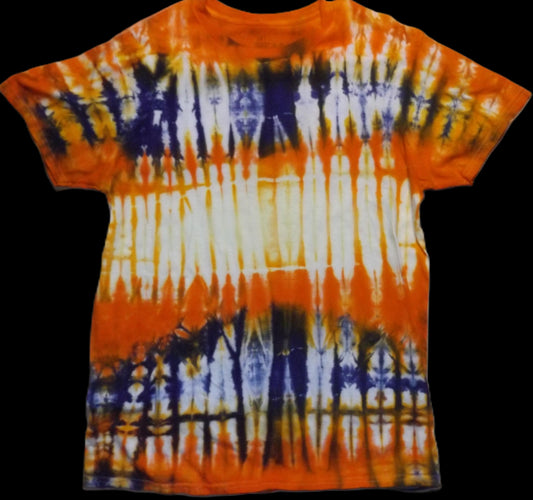 Jigjag Tie-dye Large Crew Neck T-shirt Orange Yellow Purple Stripes