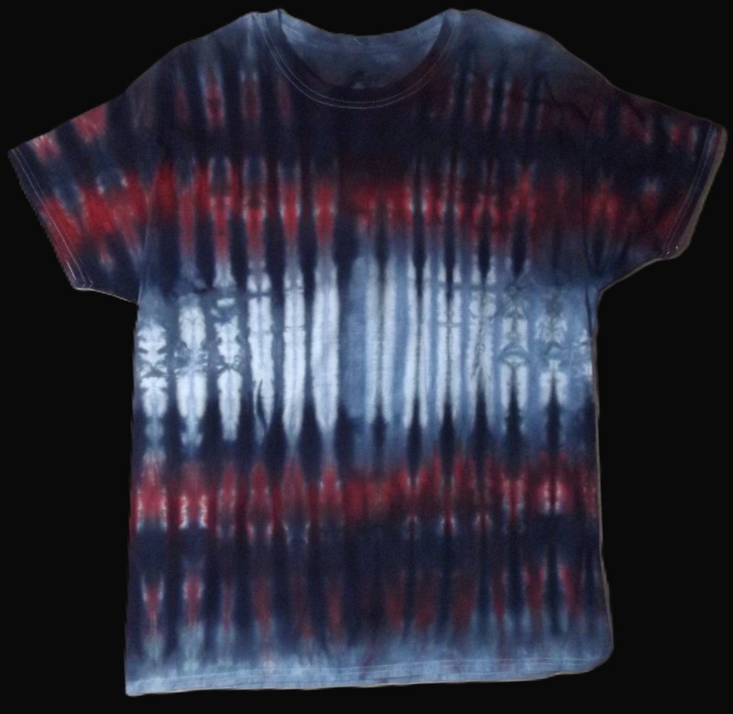 Pleat Tie-dye Large Crew Neck T-shirt Red and Pewter Stripes