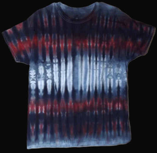 Pleat Tie-dye Large Crew Neck T-shirt Red and Pewter Stripes