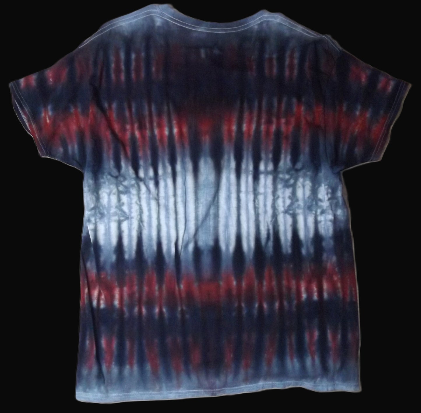 Pleat Tie-dye Large Crew Neck T-shirt Red and Pewter Stripes