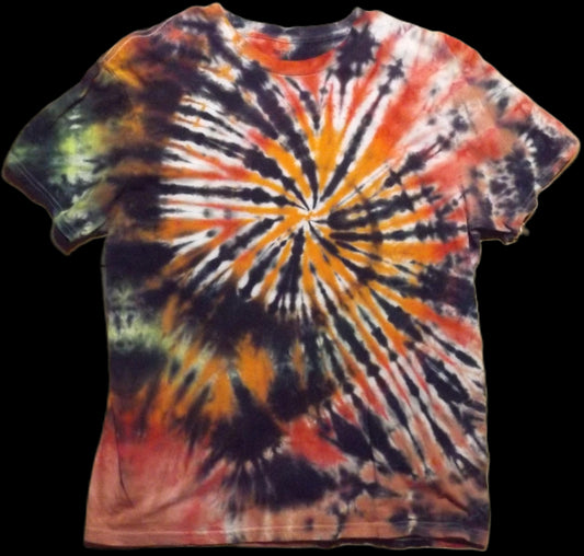 Spiral Tie-dye Large Crew Neck T-shirt Orange and Black