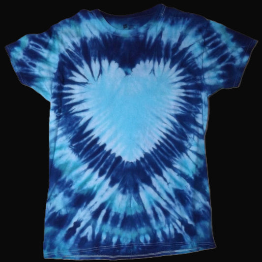 Heart Tie-dye Medium Crew Neck T-shirt Blue Heart