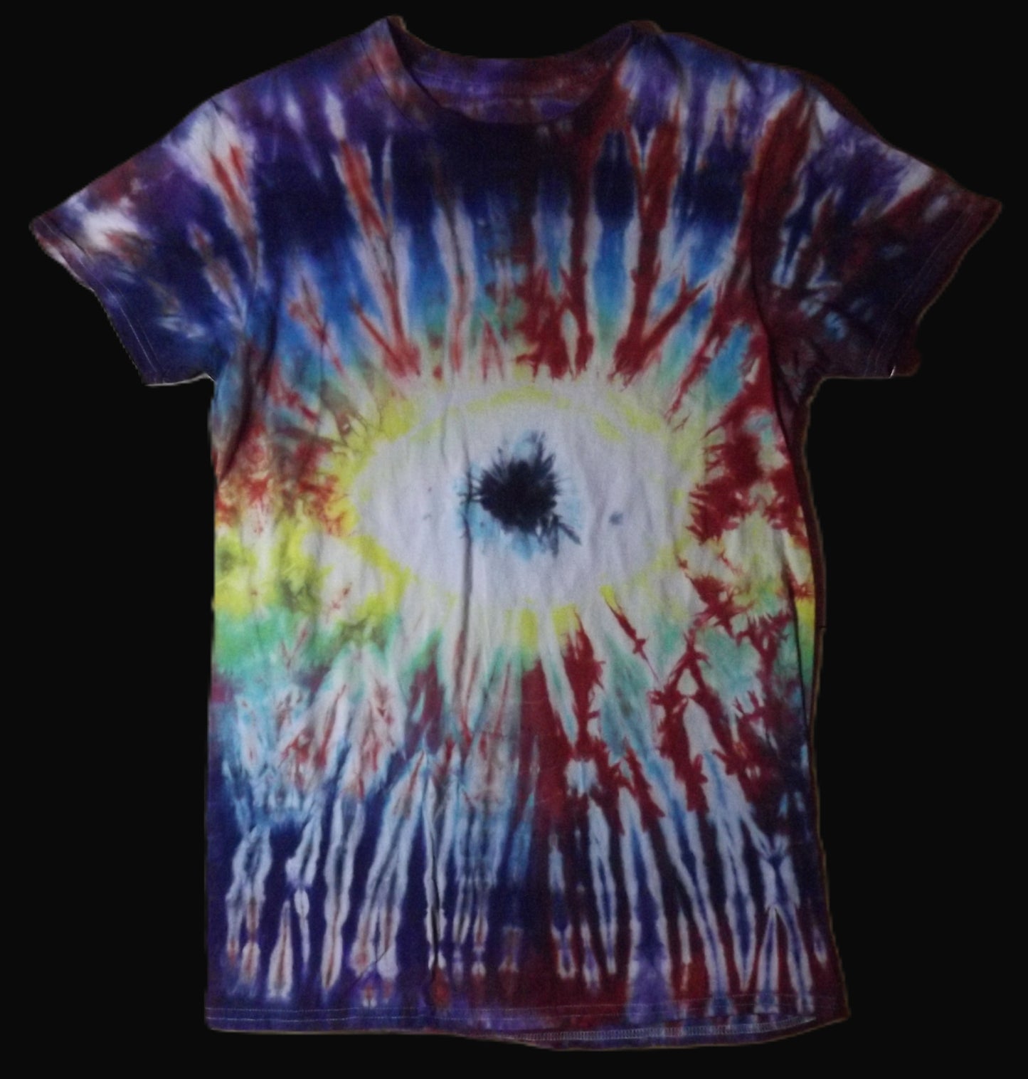 Eye Tie-dye Small Crew Neck T-shirt Red and Blue