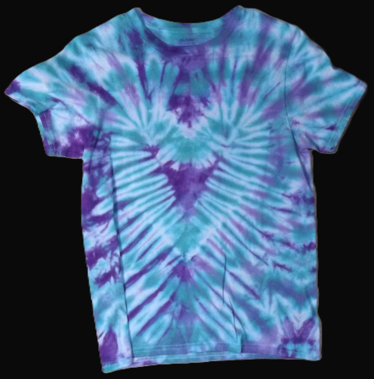 Heart Tie-dye Small Crew Neck T-shirt Purple & Aqua Heart