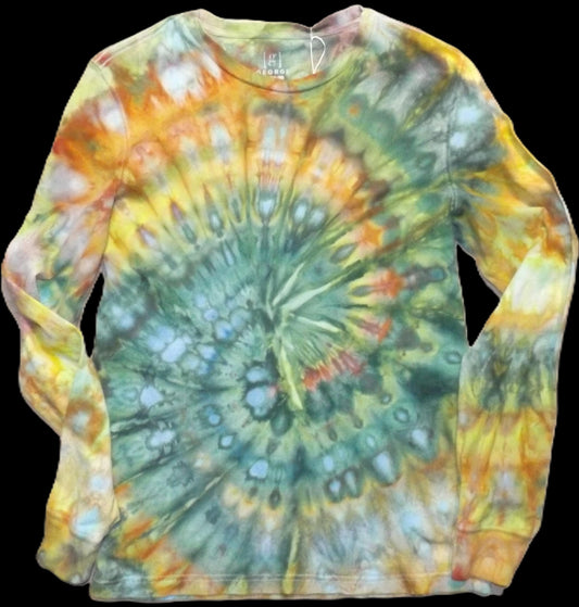 Spiral Tie-dye Small Long Sleeve Crew Neck T-shirt Ice Spiral