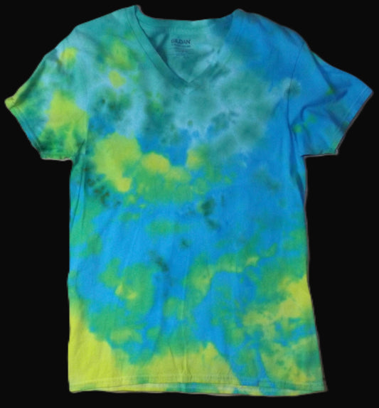 Ice Tie-dye Small V-Neck T-shirt Blue Fun