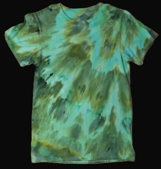 Ice Tie-dye Small Crew Neck T-shirt Teal and Olive Ice