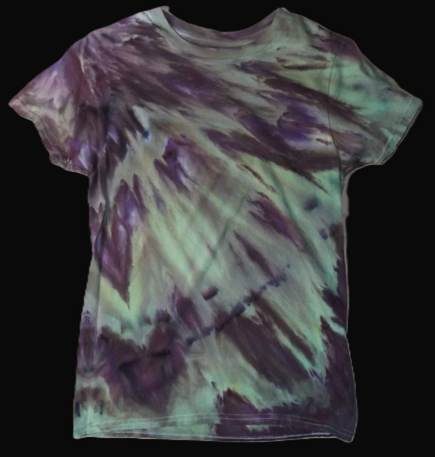 Ice Tie-dye Small Crew Neck T-shirt Purple and Olive Stripes