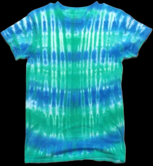 Stripes Tie-dye Small Crew Neck T-shirt Blue and Green Stripes