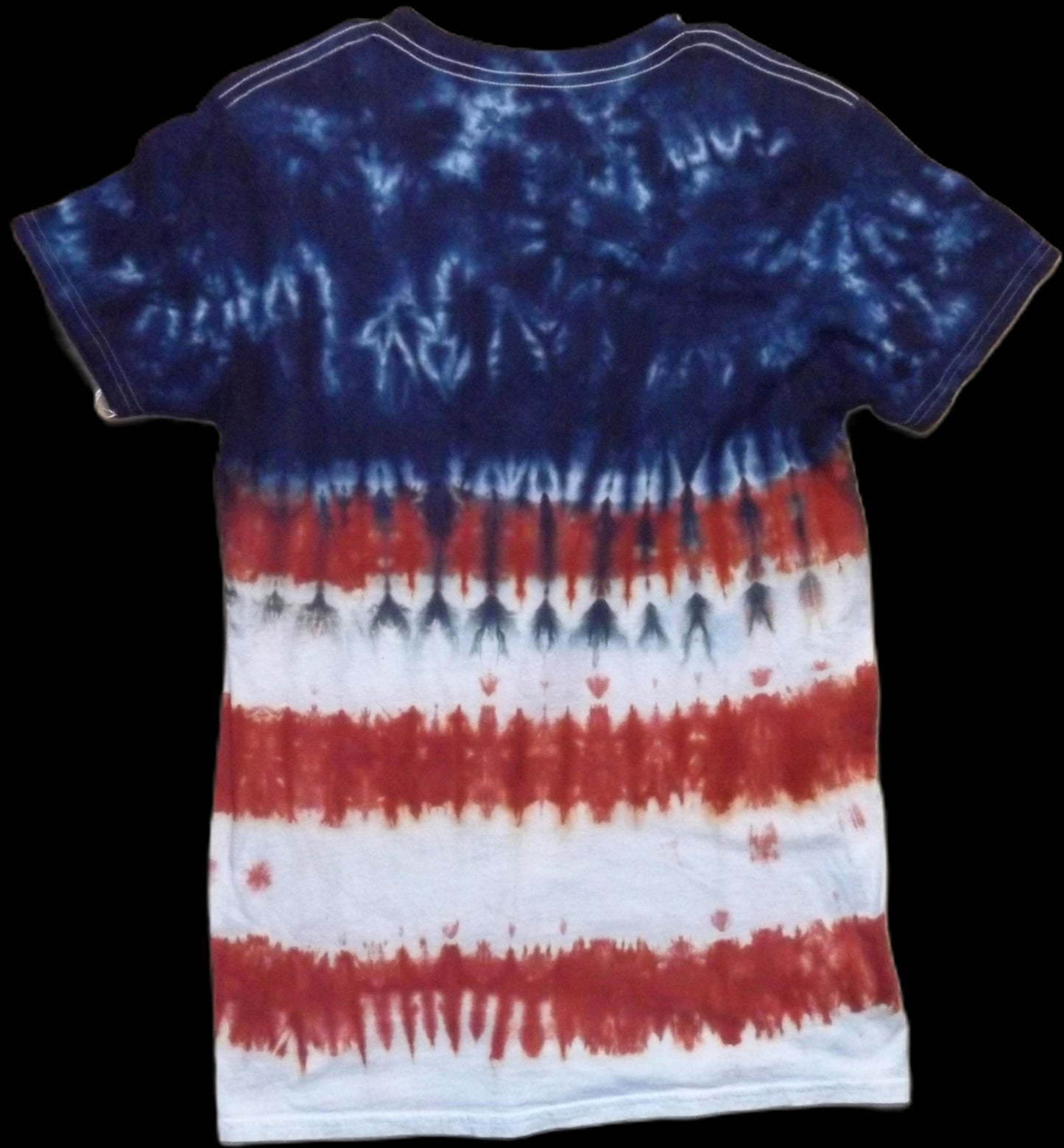 Pleat Tie-dye Small Crew Neck T-shirt Red White and Blue