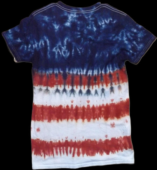 Pleat Tie-dye Small Crew Neck T-shirt Red White and Blue