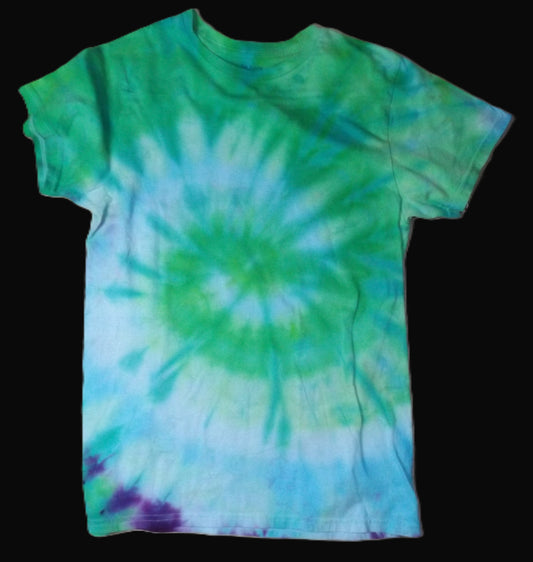 Spiral Tie-dye Small Crew Neck T-shirt Green and Turquois Spiral