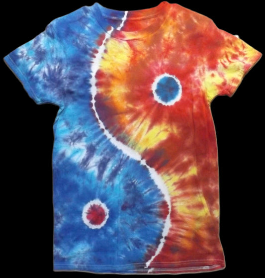 Yin-Yang Tie-dye Small Crew Neck T-shirt Fire and Ice