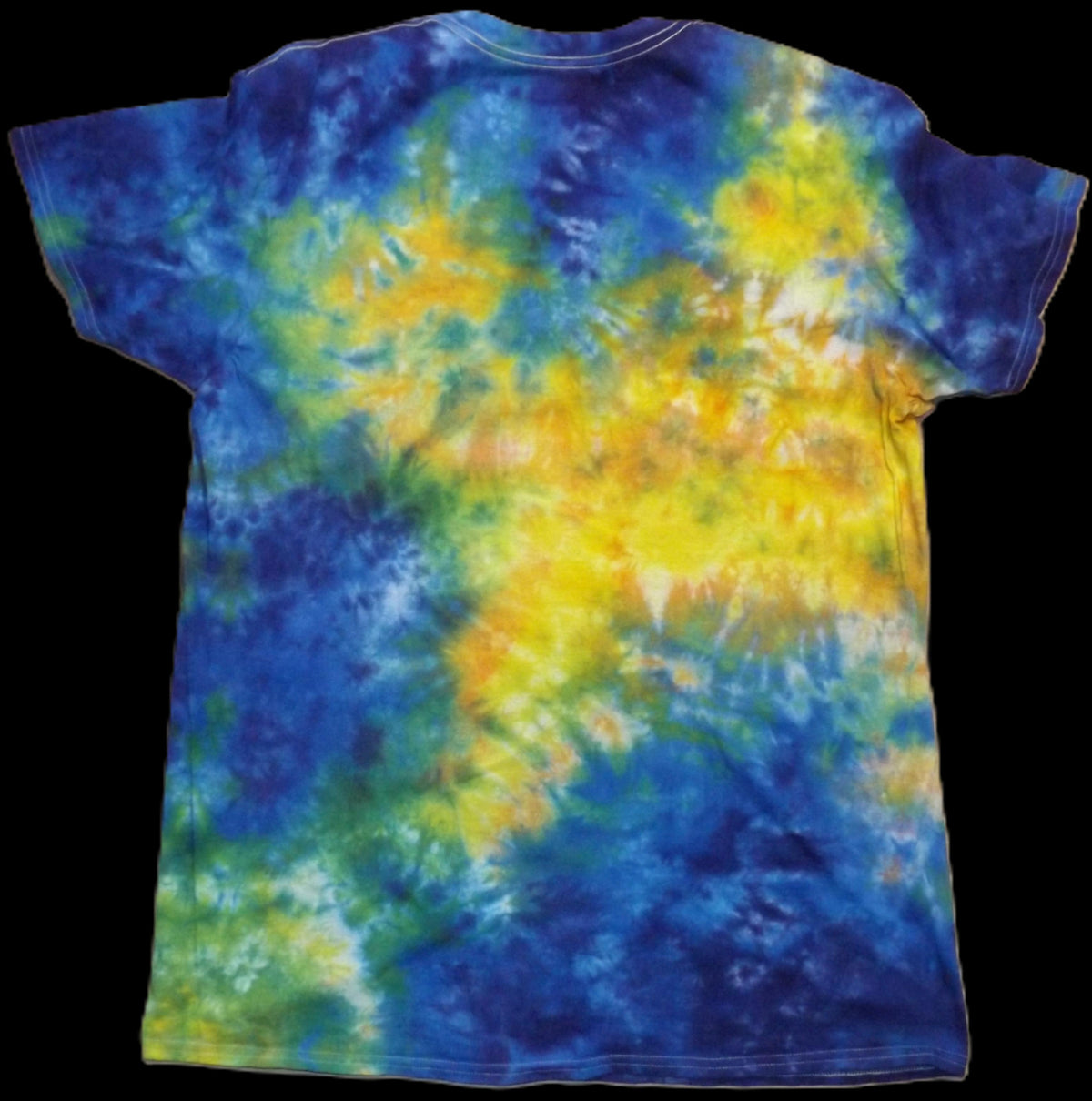 Galaxy Tie-dye XL Crew Neck T-shirt Blue and Yellow Cloud
