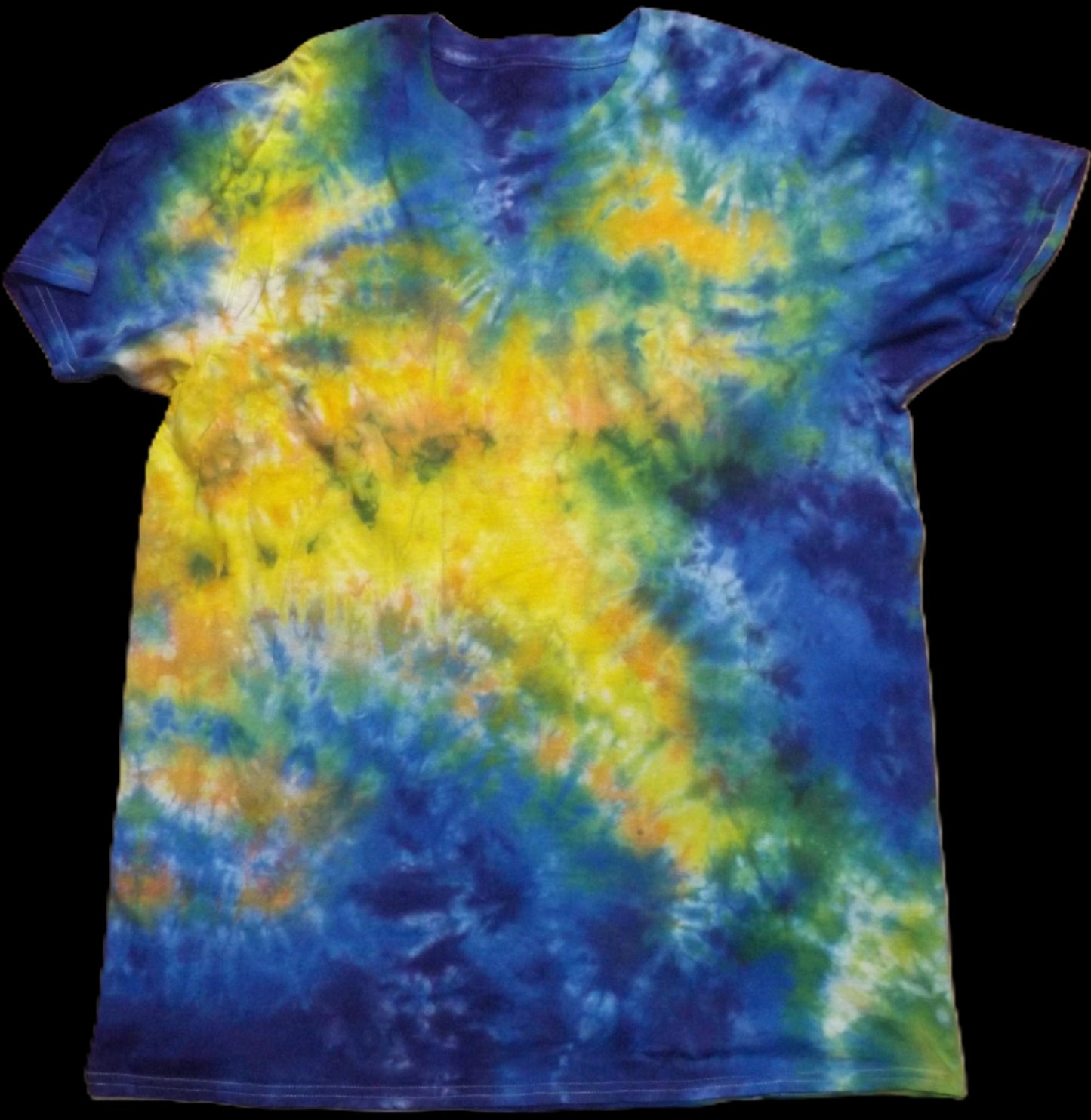 Galaxy Tie-dye XL Crew Neck T-shirt Blue and Yellow Cloud