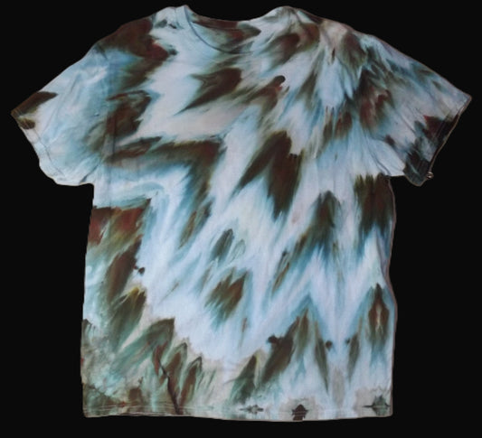 Ice Tie-dye XL Crew Neck T-shirt Brown and White Feathers