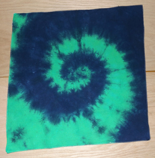 Bandana Spiral Tie-dye 20x20 Green and Navy Spiral