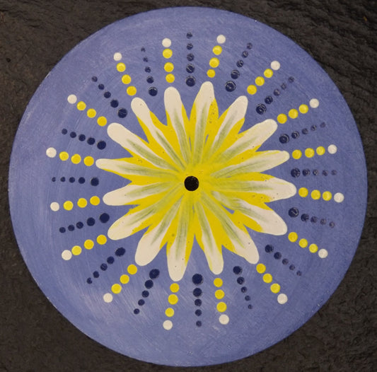 Magnet Disk Blue with Yellow Flower