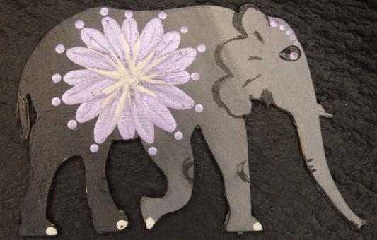 Magnet Elephant Grey with Purple Metallic Flower