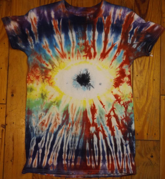 Eye Tie-dye Small Crew Neck T-shirt Red and Blue