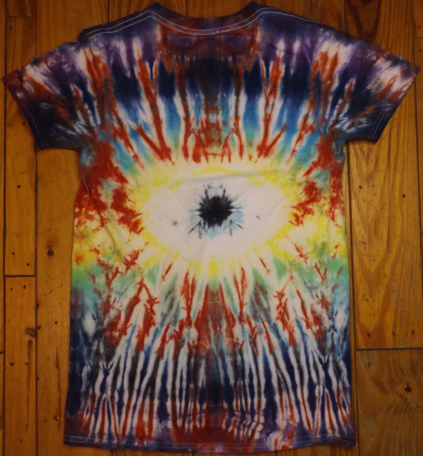 Eye Tie-dye Small Crew Neck T-shirt Red and Blue