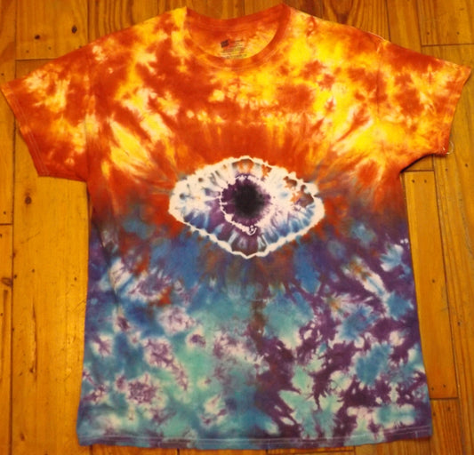 Eye Tie-dye Large Crew Neck T-shirt Blue and Red