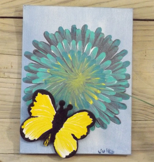 Painting on canvas 6x8 Floating Yellow Butterfly