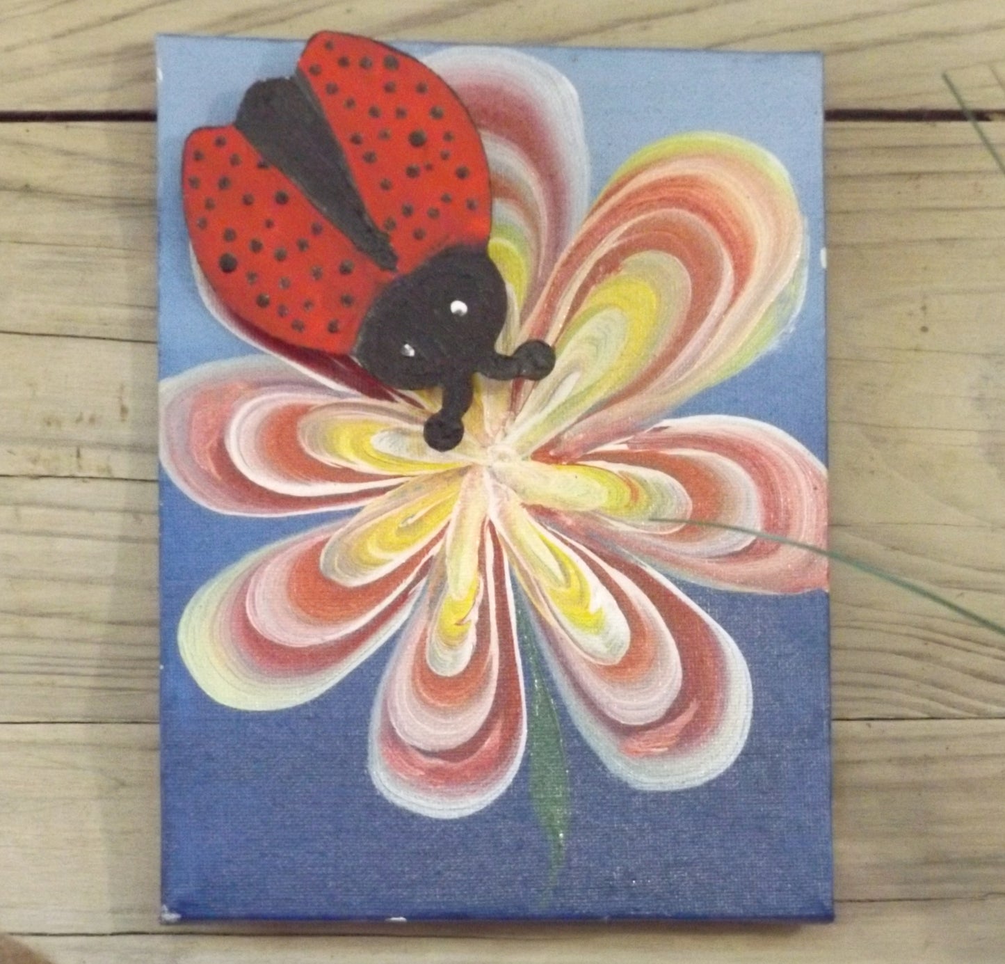 Painting on canvas 6x8 Floating Ladybug