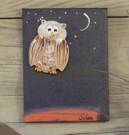 Painting on canvas 6x8 Floating Owl at Night