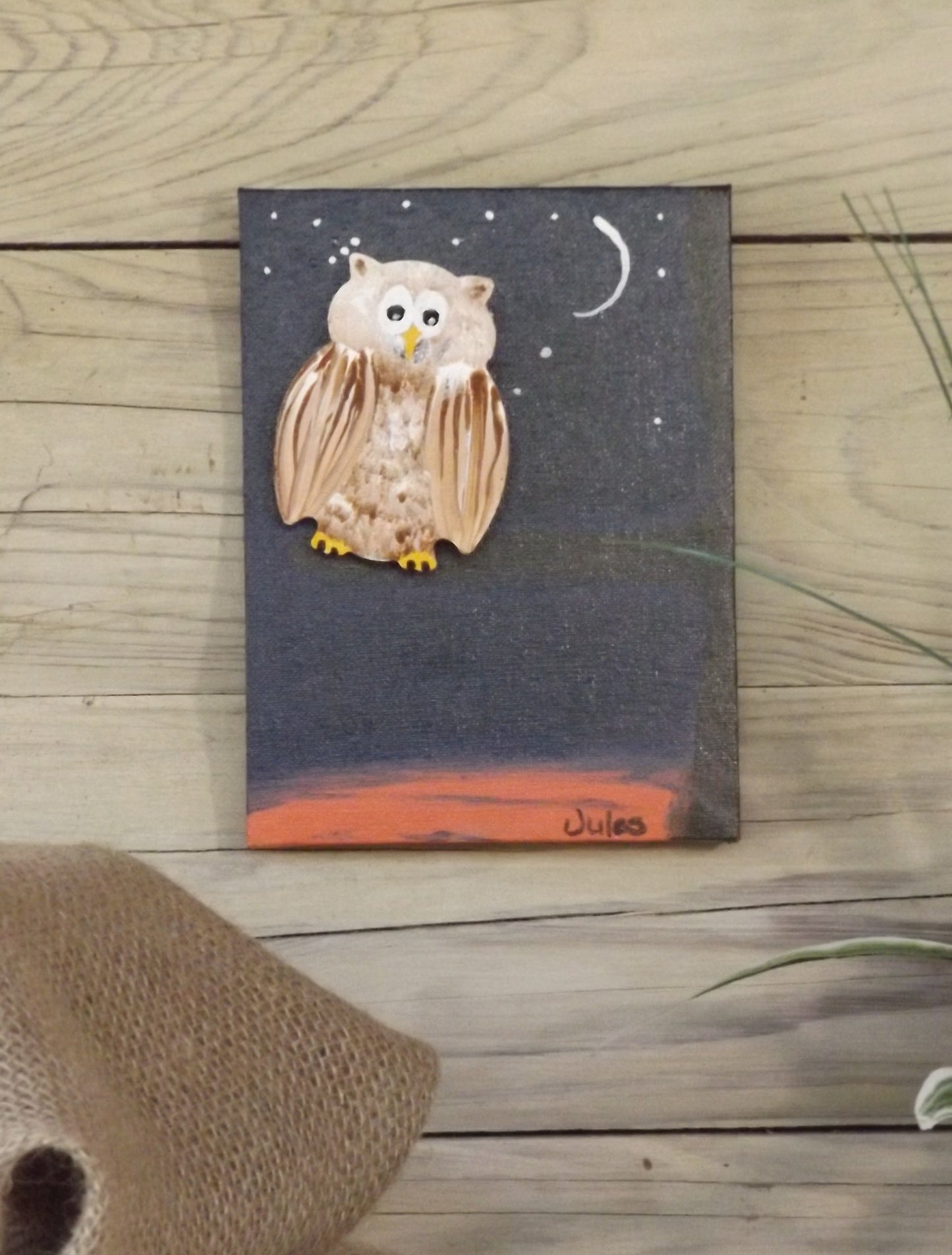 Painting on canvas 6x8 Floating Owl at Night