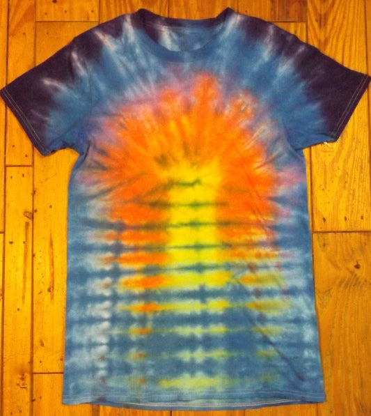 Pleat Tie-dye Small Crew Neck T-shirt Sunset