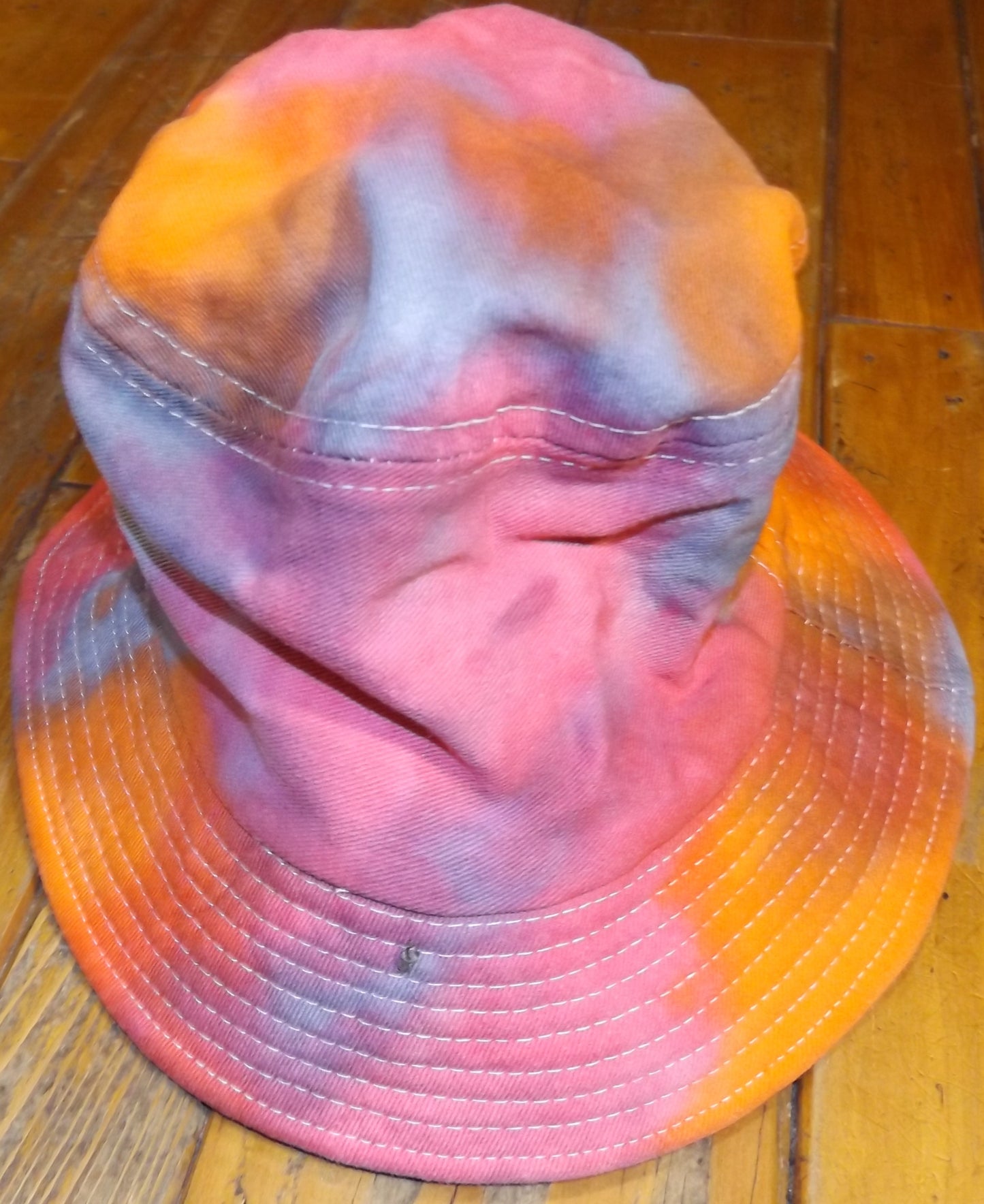 Hat Bucket Style Easter Bonnet Pink Orange and Blue