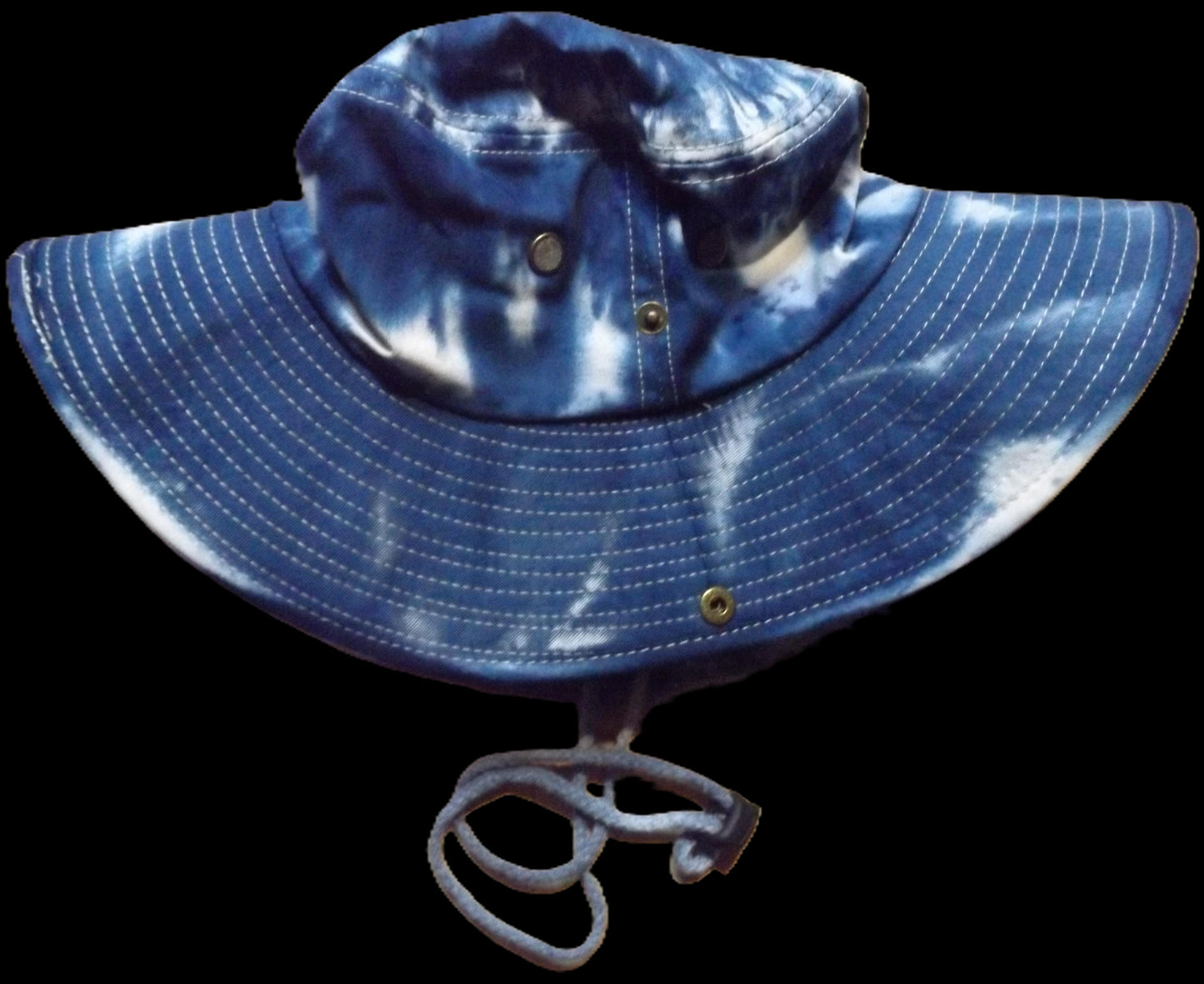 Safari Hat with Snaps and Chin Strap Blue and White Tie-dye