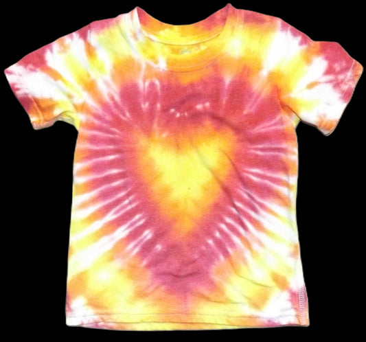 Kids Heart Tie-dye 2T Crew Neck T-shirt Red Orange Yellow