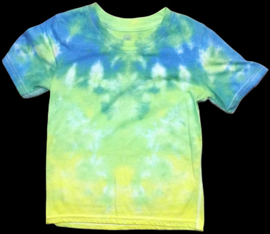Kids Scrunch Tie-dye 4T Crew Neck T-shirt Blue Yellow Green Scrunch