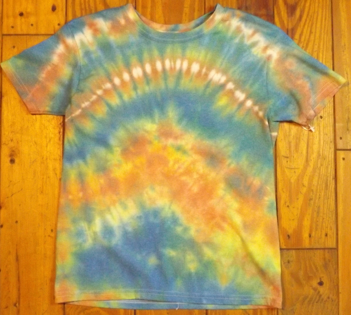 Kids Pleat Tie-dye Large Crew Neck T-shirt Soft Rainbow