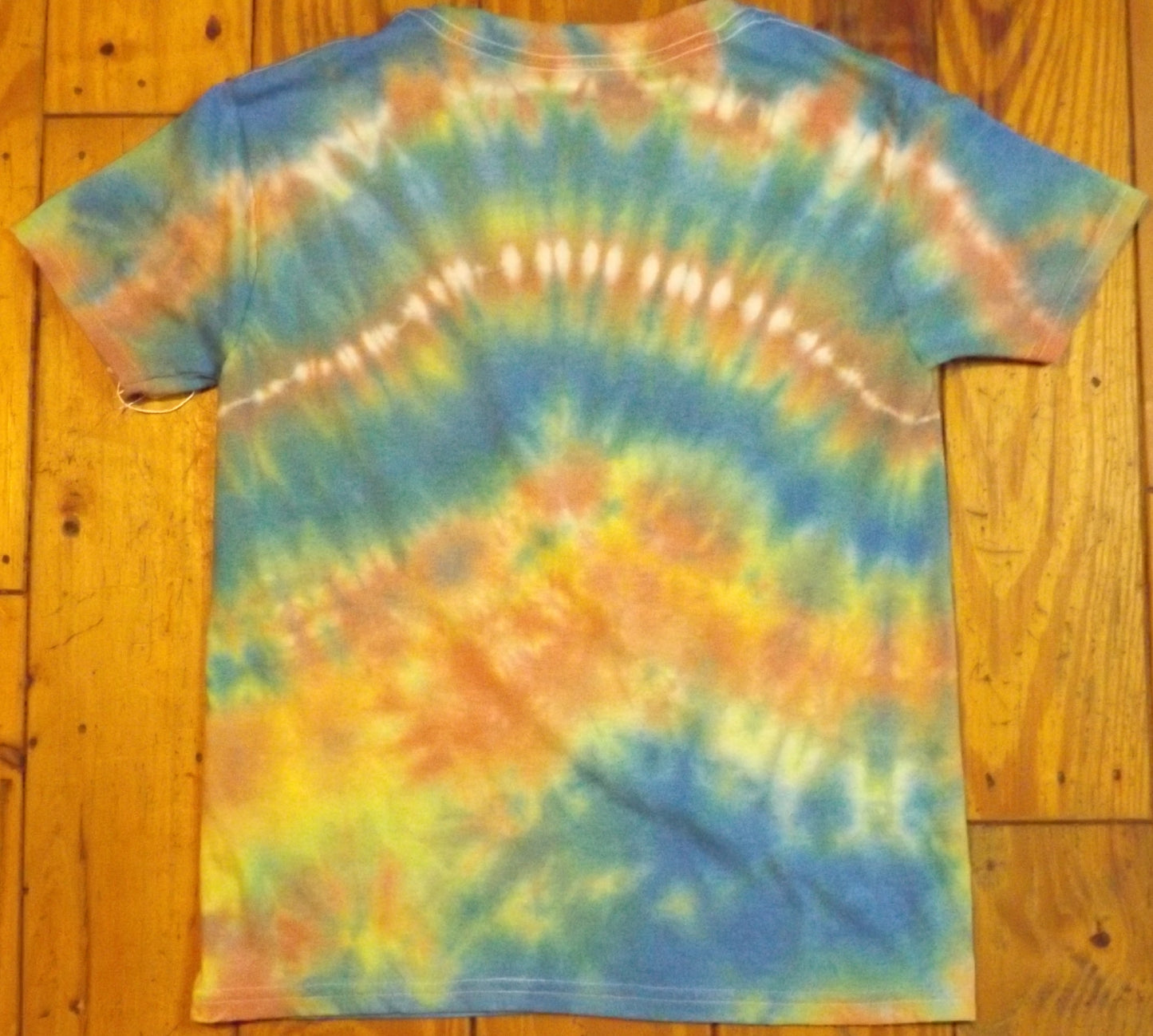 Kids Pleat Tie-dye Large Crew Neck T-shirt Soft Rainbow