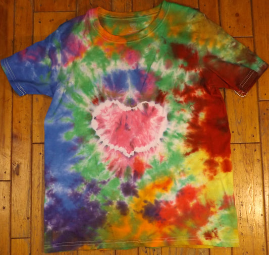 Kids Heart Tie-dye Large Crew Neck T-shirt Pink Heart