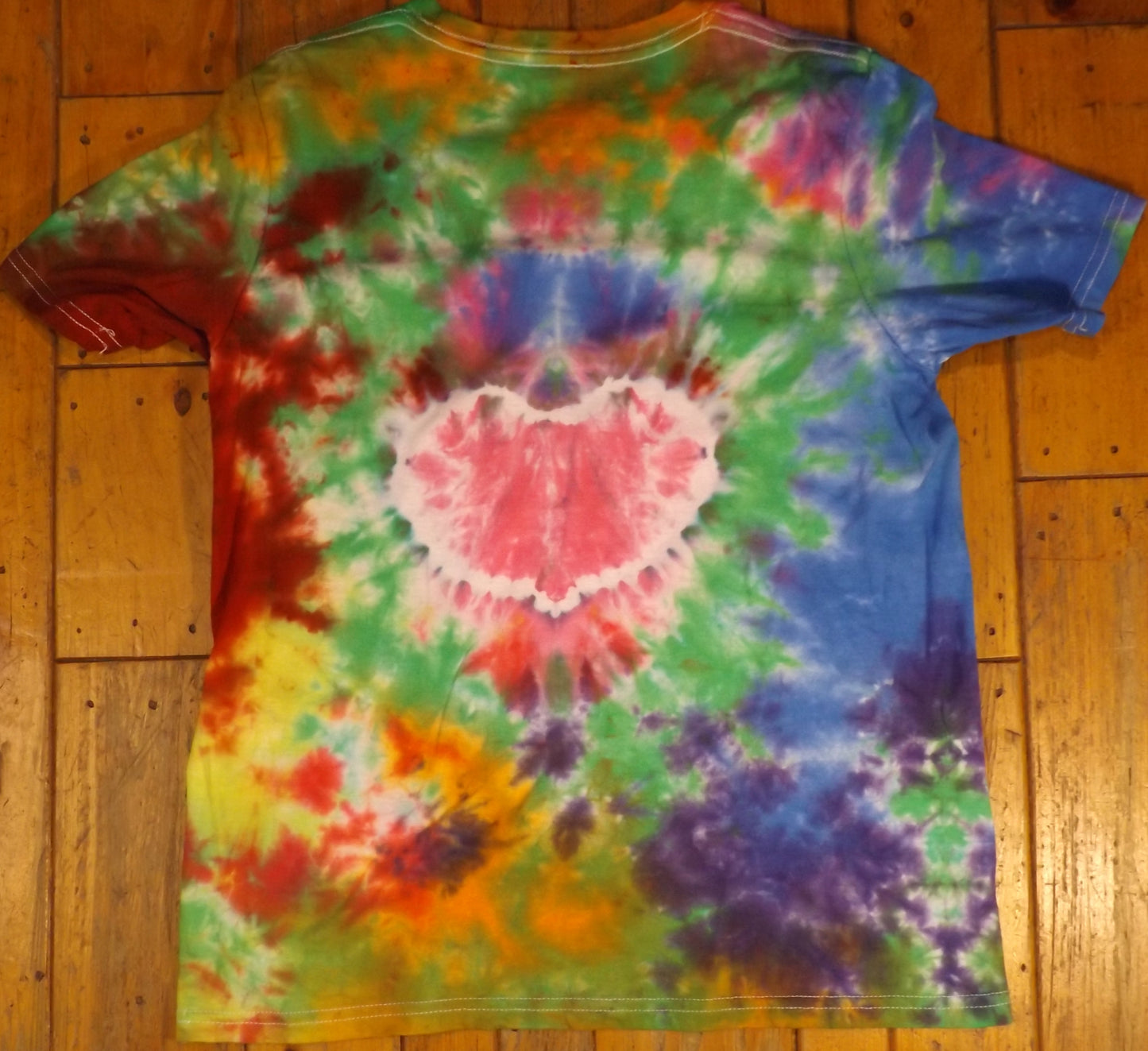 Kids Heart Tie-dye Large Crew Neck T-shirt Pink Heart