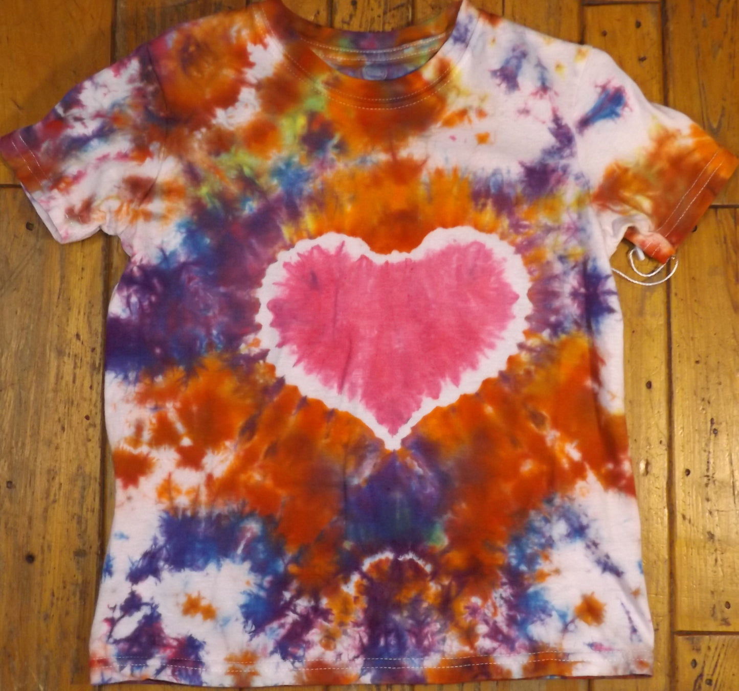 Kids Heart Tie-dye Small Crew Neck T-shirt Pink Heart