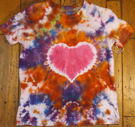 Kids Heart Tie-dye Small Crew Neck T-shirt Pink Heart